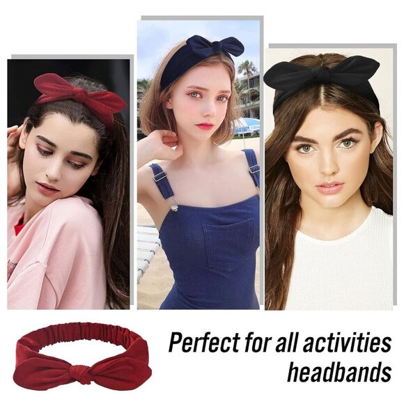Women Bow Headbands Set of 8 Stretchy Knotted Turban Hair Wraps for Sport - Picture 4 of 7